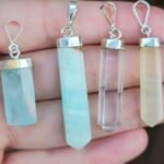 4 Pieces Natural Gemstone Pendants – Aquamarine, Blue Calcite, Quartz & Yellow Calcite – 925 Sterling Silver